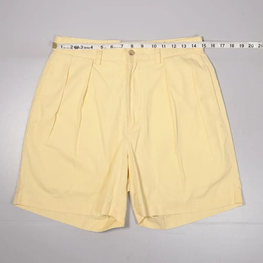 VTG Polo Ralph Lauren Andrew Shorts Yellow Pleated Cotton Mens 30 x 6